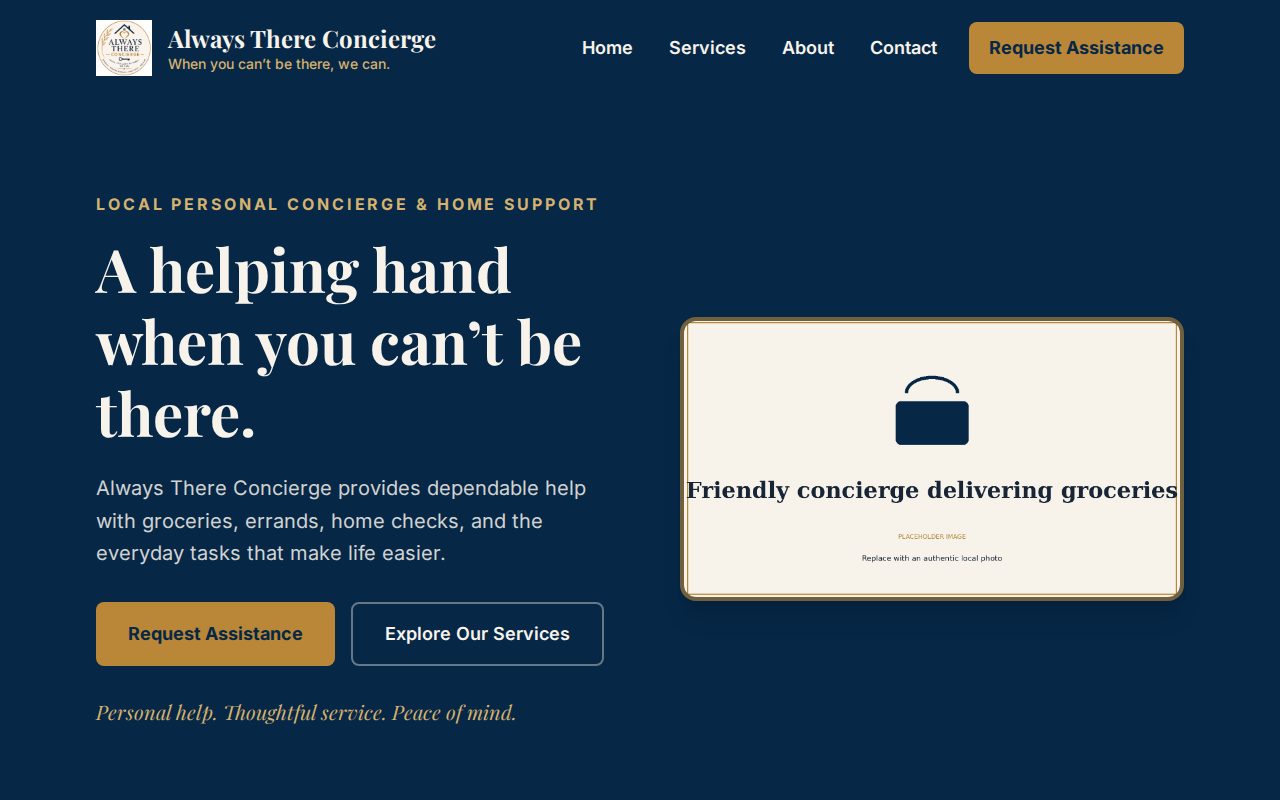 Screenshot of the Always There Concierge website