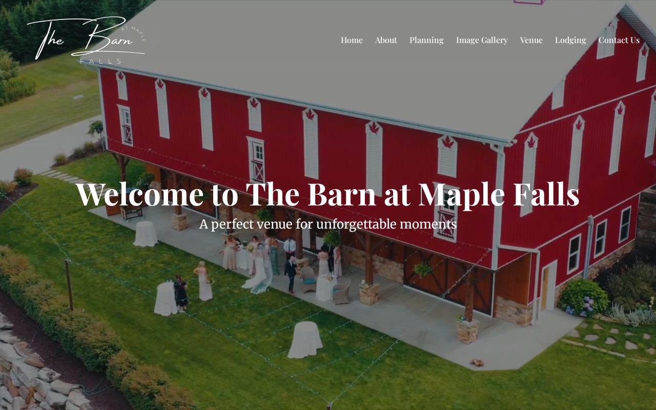 Screenshot of the The Barn at Maple Falls website