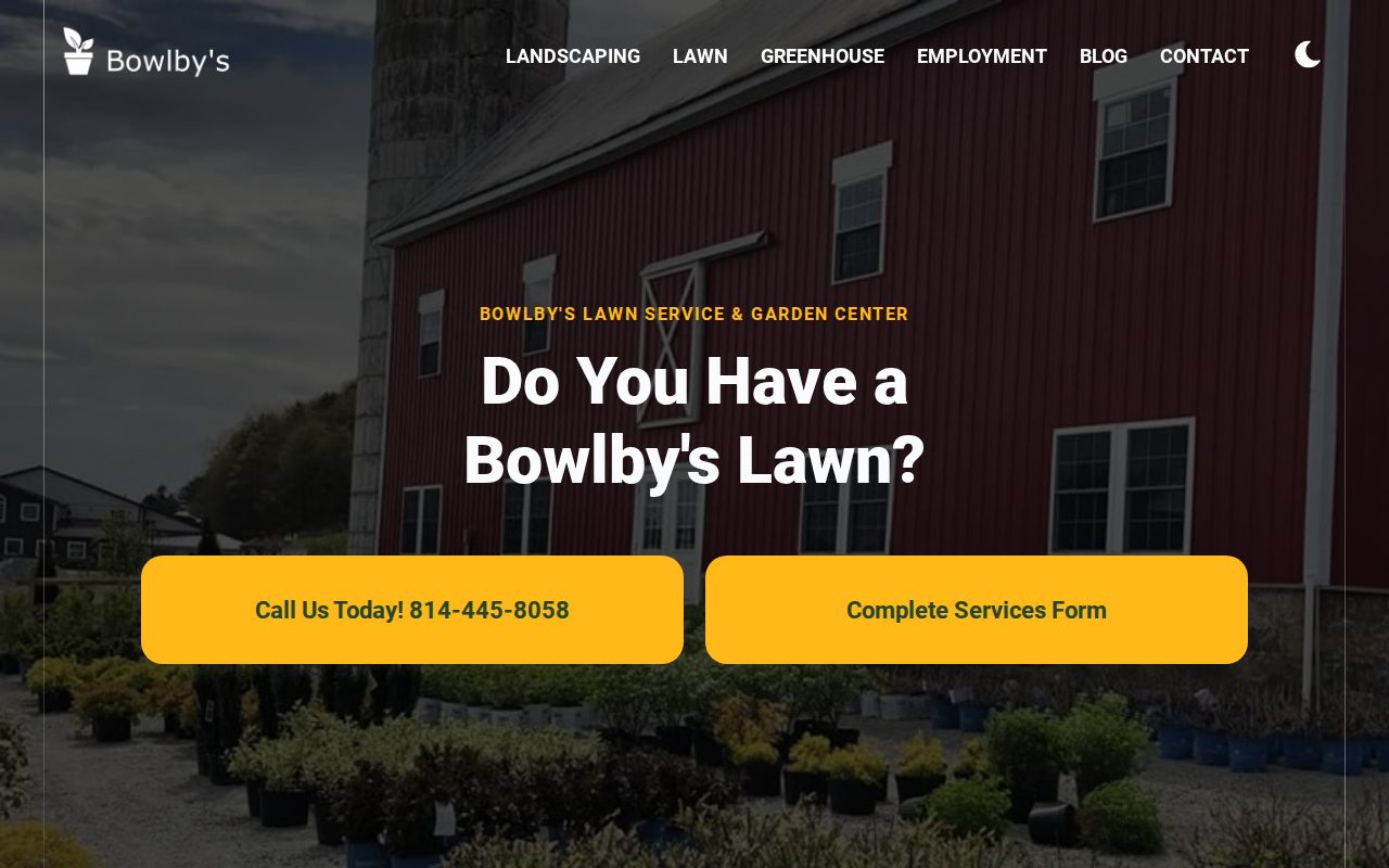 Screenshot of the Bowlby's Lawn website