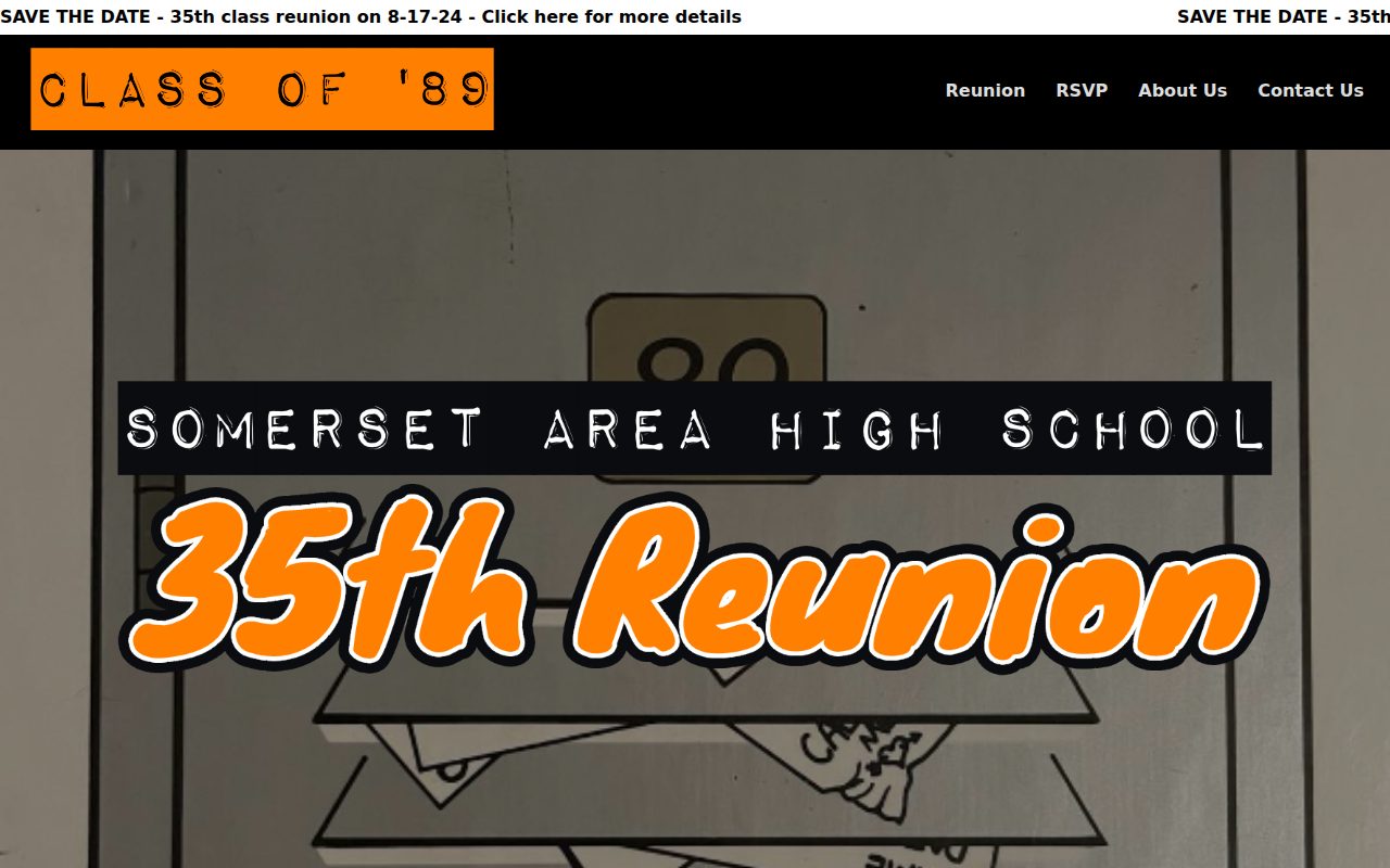 Screenshot of the Class of 89 Reunion website