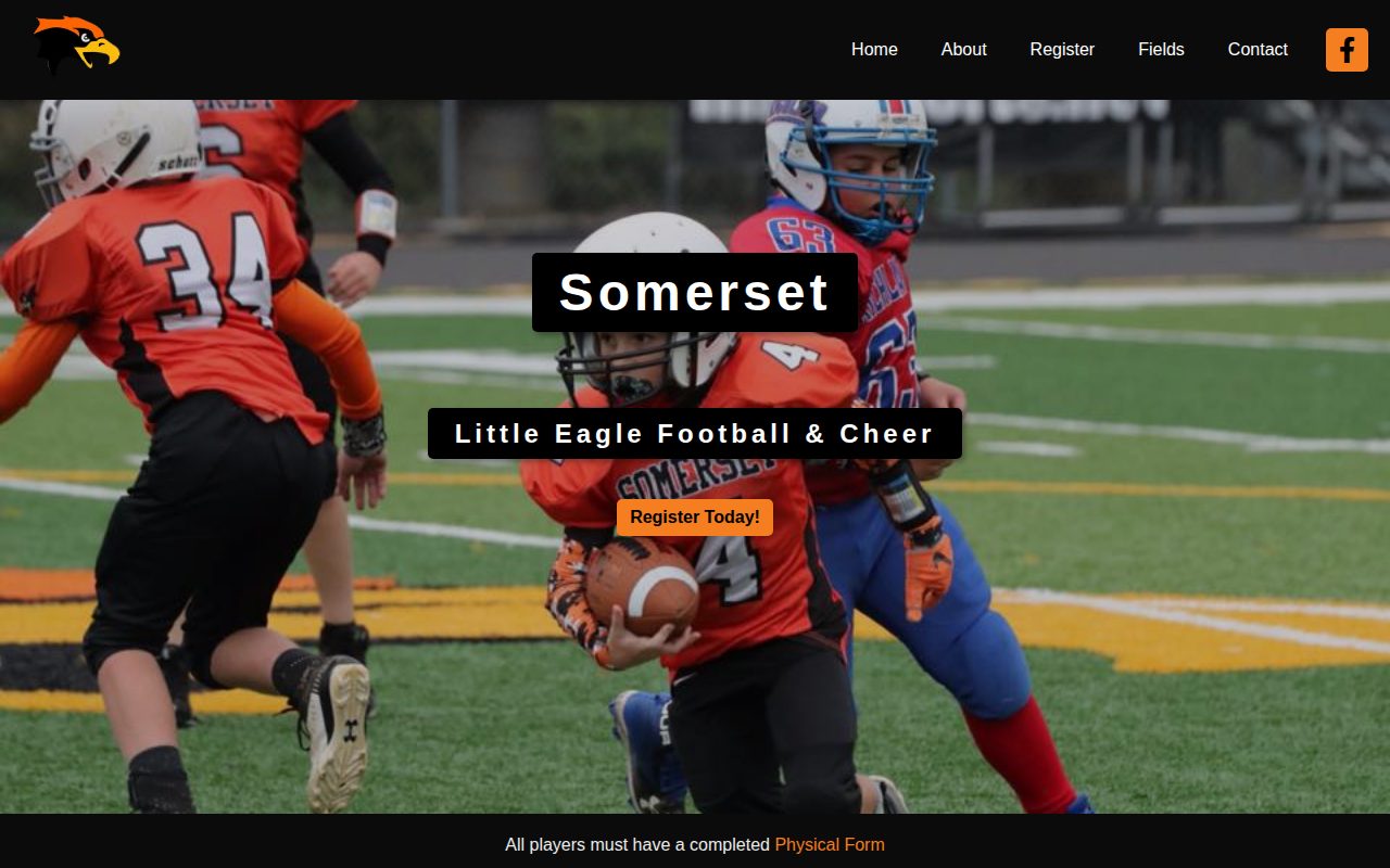 Screenshot of the Little Eagle Football website