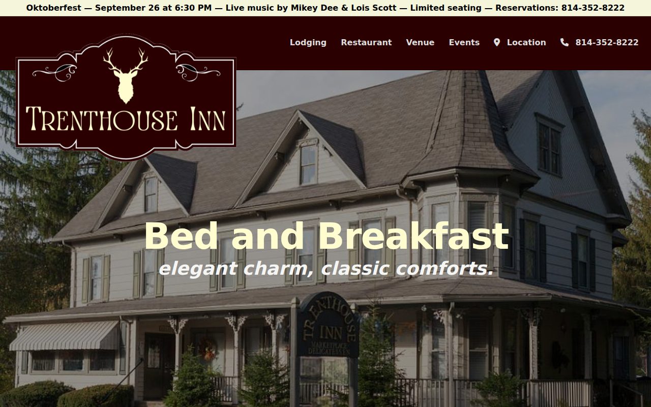 Screenshot of the Trenthouse Inn website